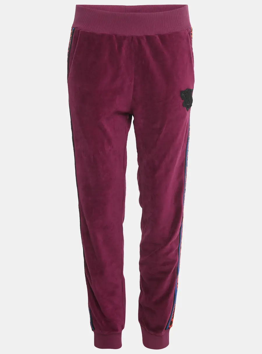 Just Cavalli Purple Leopard Side Stripe Velvet Joggers M