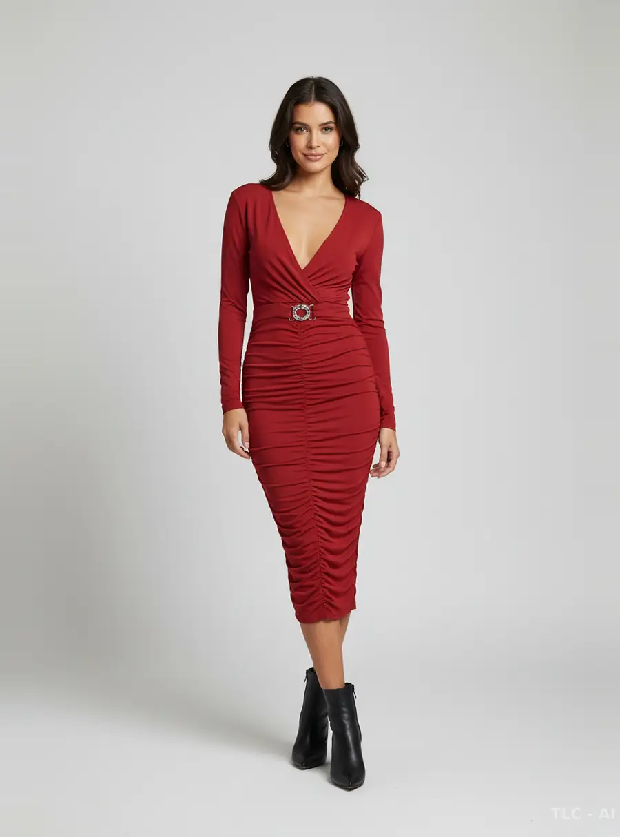 Just Cavalli Burgundy Stretch Jersey Ruched Mini Dress S