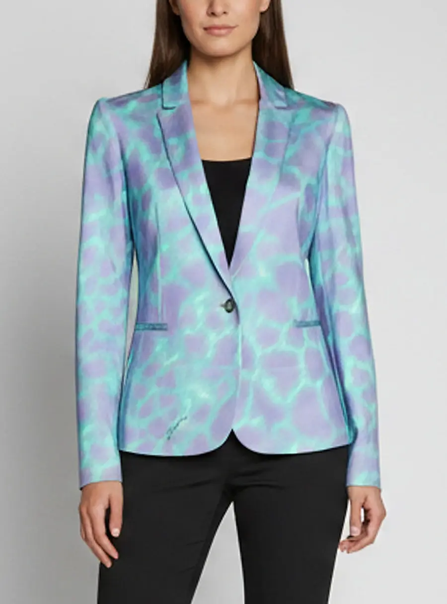 Just Cavalli Purple/Green Animal Print Jersey Single Breasted Blazer S