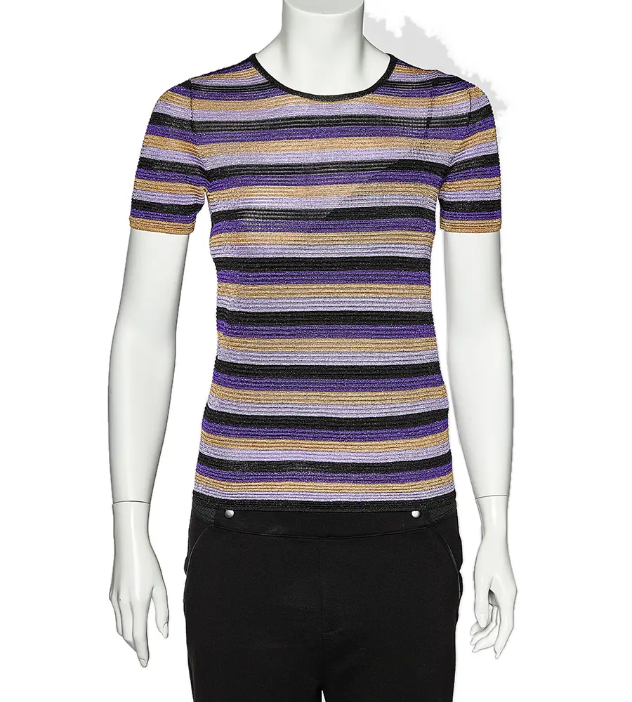 Just Cavalli Multicolor Striped Lurex Knit Crewneck T-Shirt S