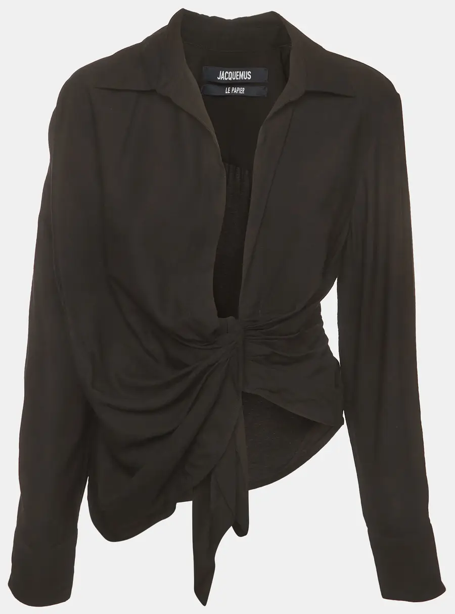 Jacquemus Black Crepe Draped La Chemise Bahia Blouse XS