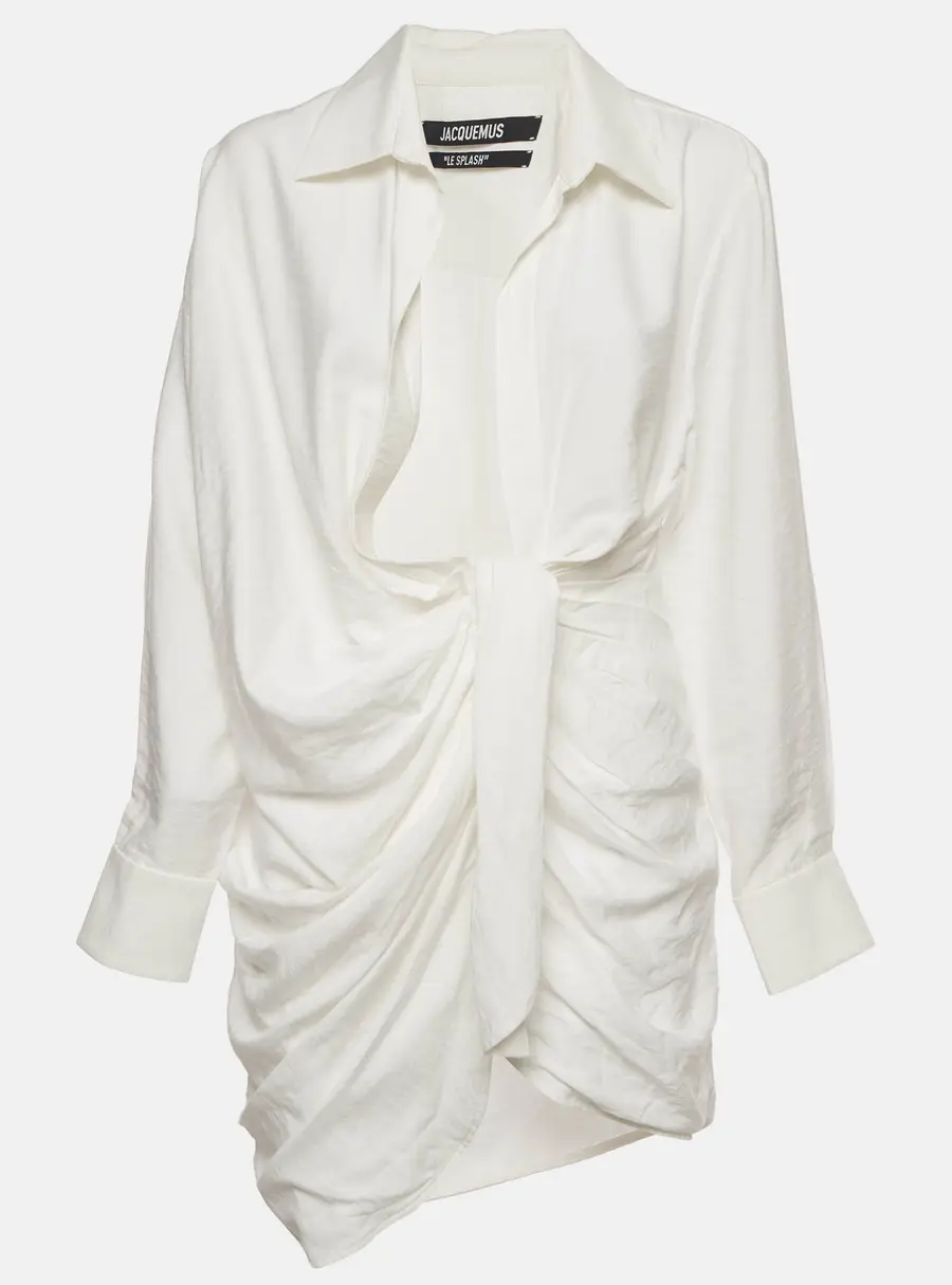 Jacquemus White Crepe Draped La Robe Bahia Mini Dress M