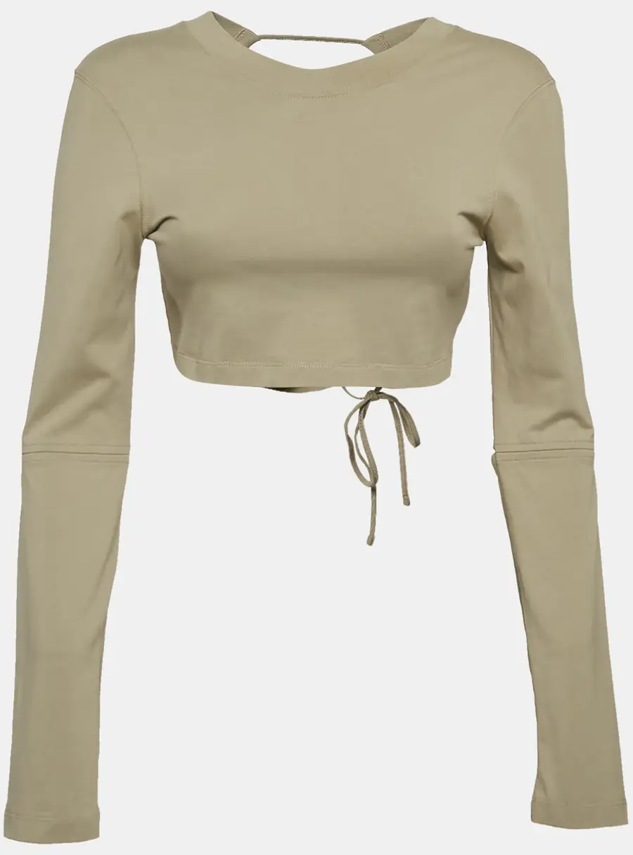 Jacquemus Sage Green Cotton Open Back Crop T-Shirt XS