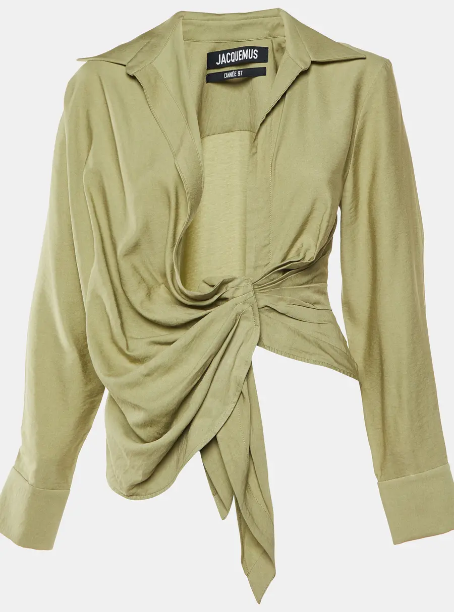 Jacquemus Green Crepe Le Bahia Tie Front Blouse XXS