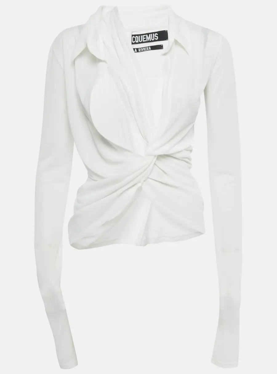 Jacquemus White Crepe Long Sleeve La Riviera Top M