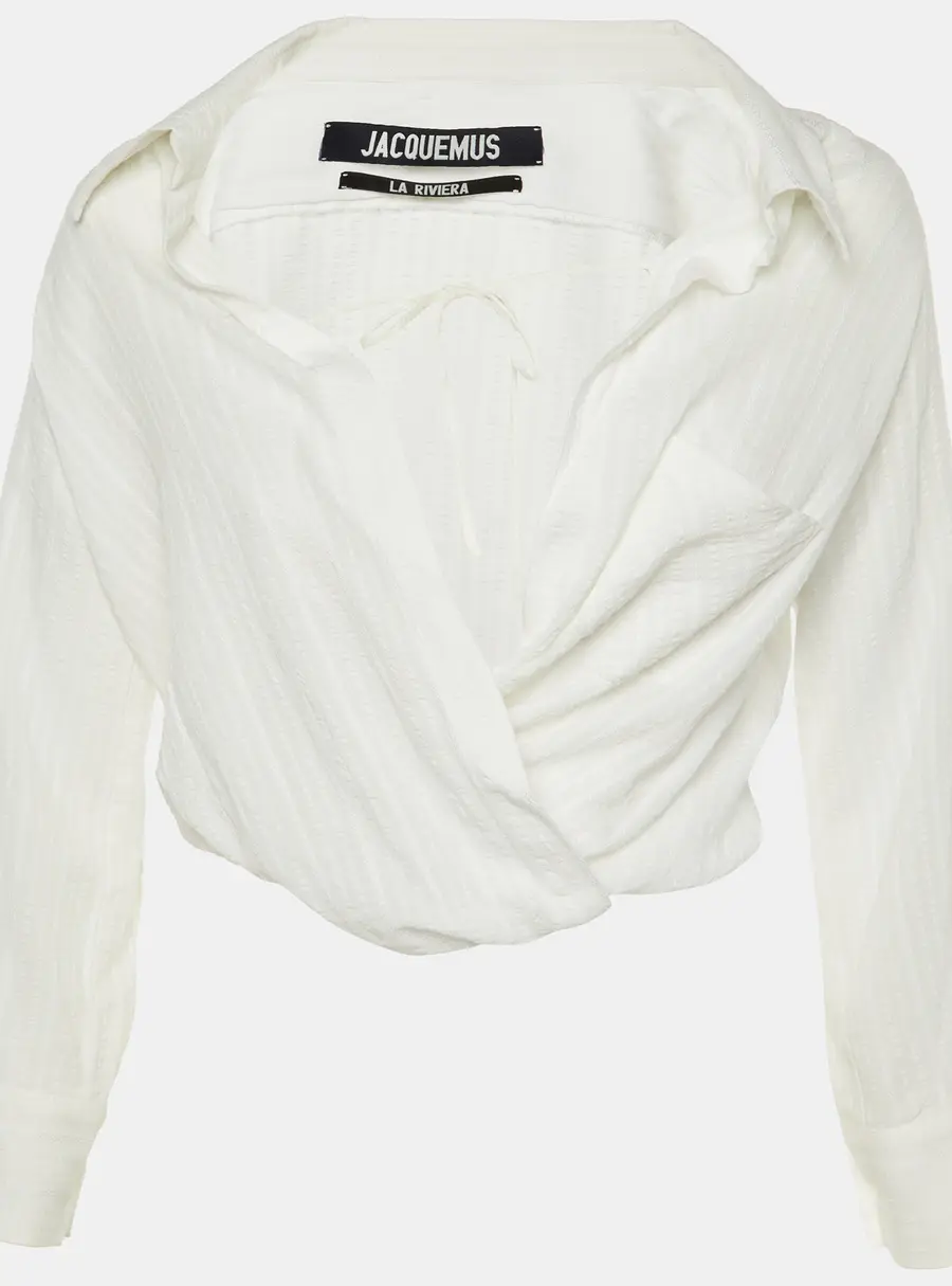 Jacquemus White  Textured Viscose Wrap Top S