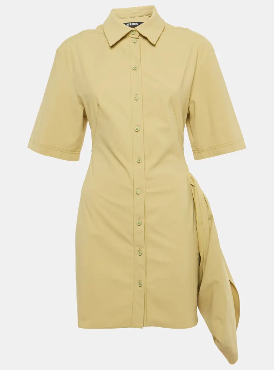 Jacquemus Green Cotton Blend Draped Le Raphia Shirt Dress S