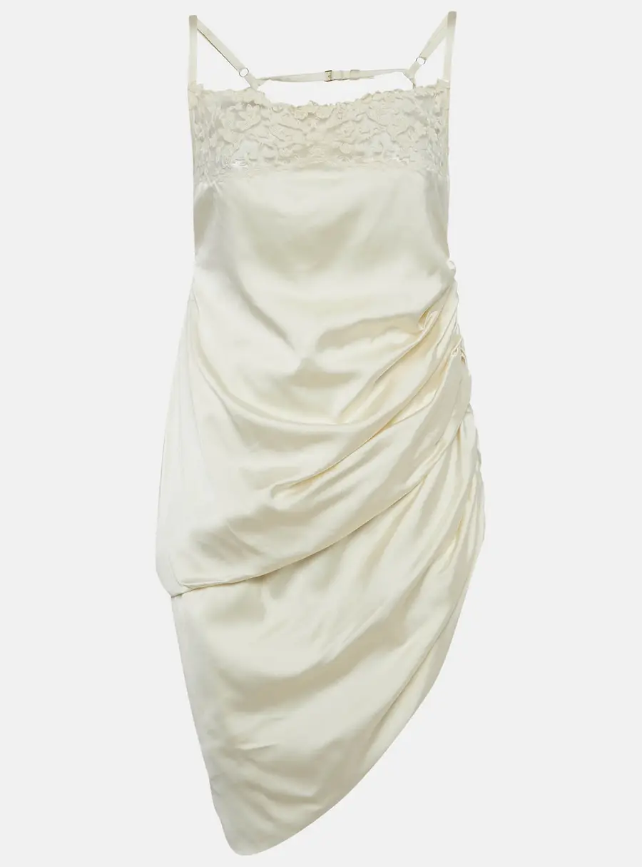 Jacquemus Cream Satin Asymmetrical Hem Saudade Slip Dress L