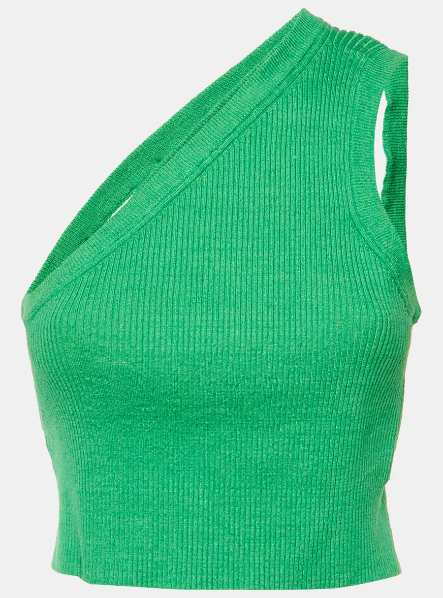 Jacquemus Green Linen Rib Knit One Shoulder Cropped Top S