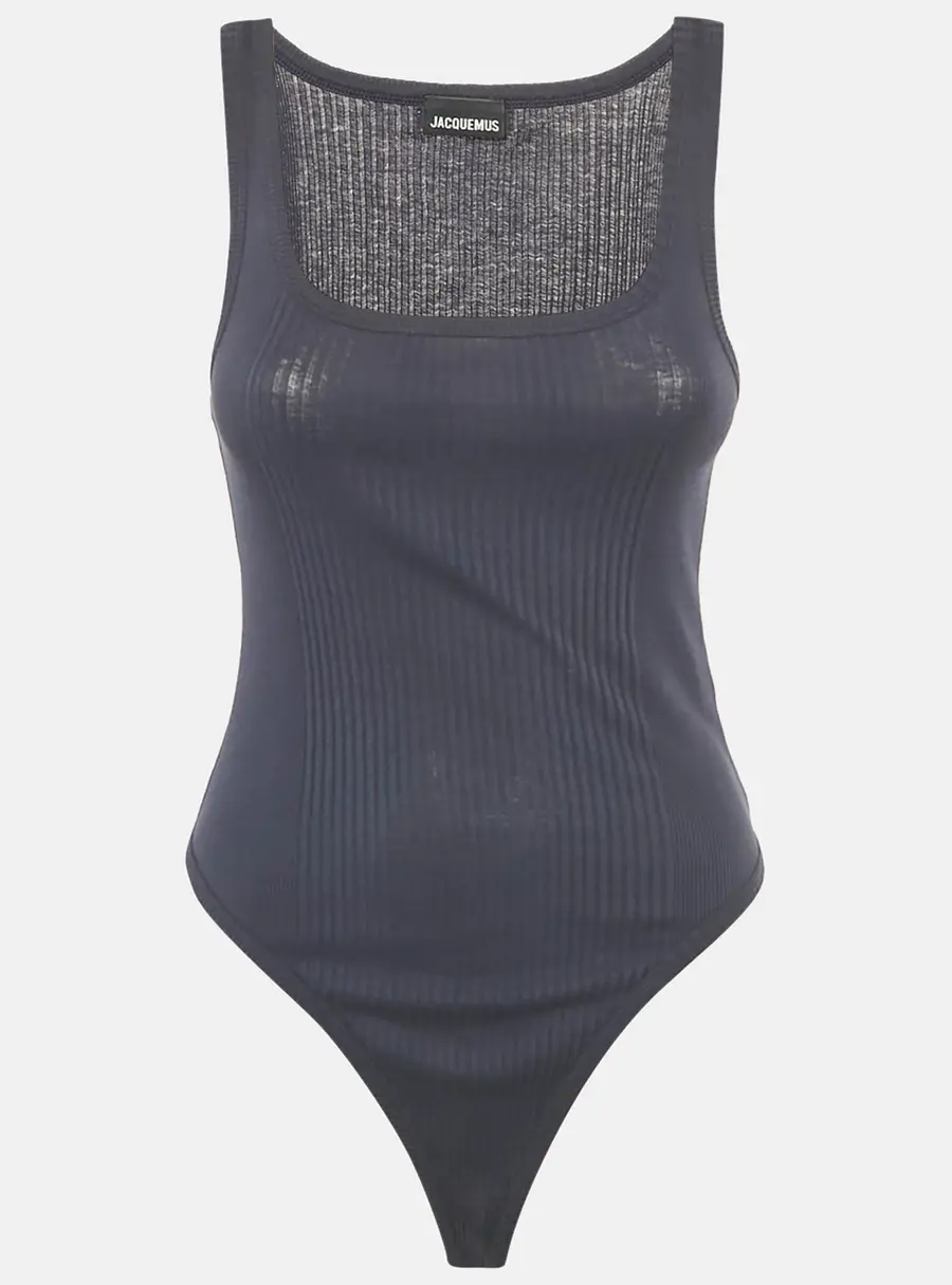 Jacquemus Navy Blue Cotton Rib Knit Le Caraco Bodysuit L