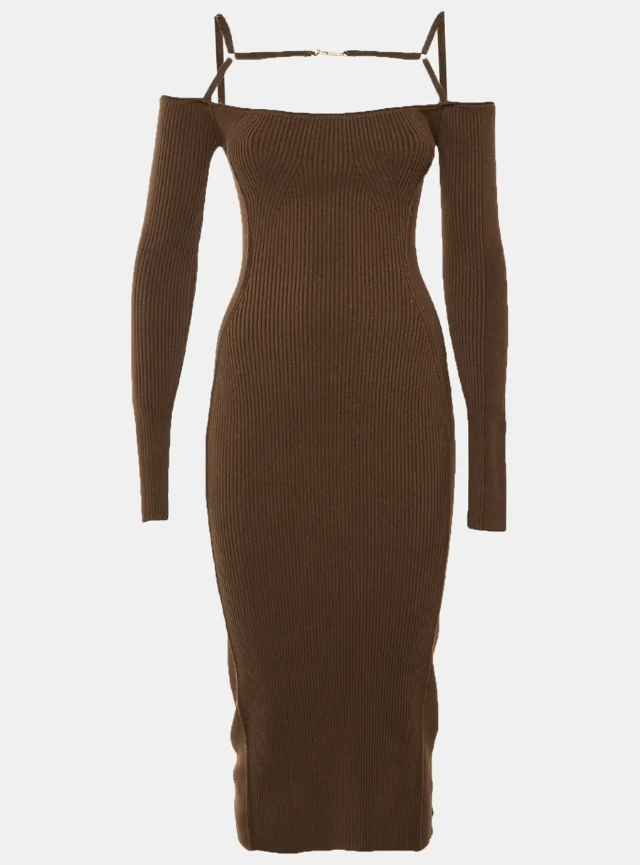 Jacquemus Brown Jersey Knit Cut Out Detail La Robe Sierra Midi Dress S