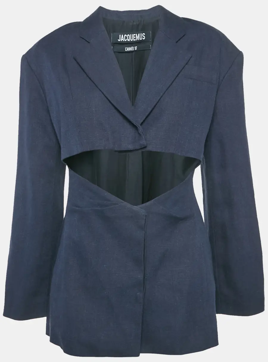 Jacquemus Navy Blue Linen Blend Cut-Out La Veste Arles Dress M