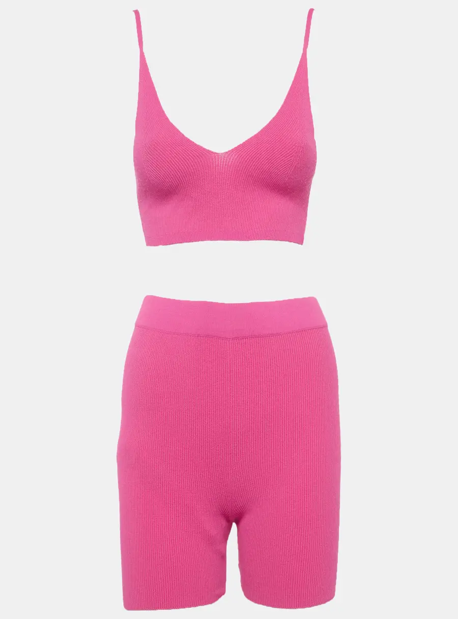Jacquemus Pink Rib Knit Bralette and Shorts Set S/L