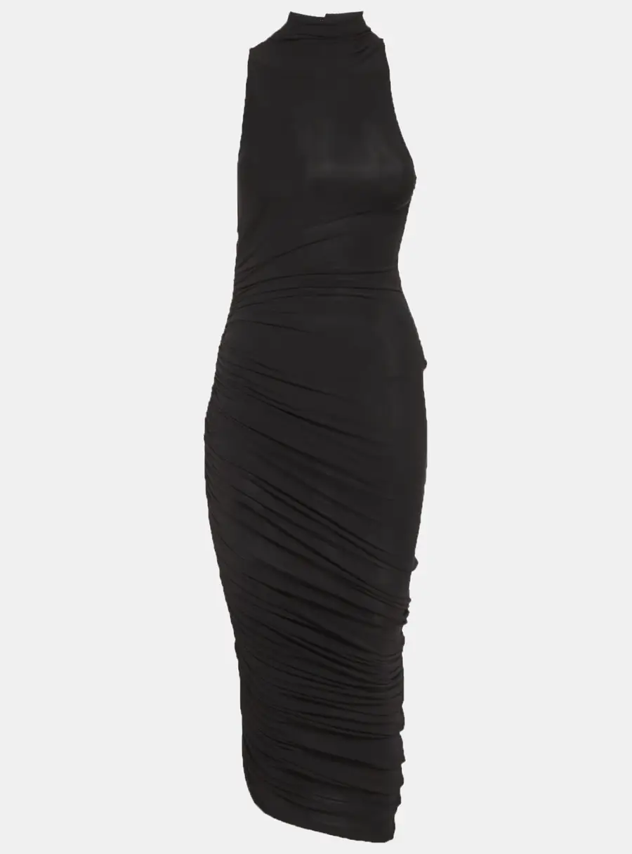 Jacquemus Black Jersey Ruched La Robe Piazza Midi Dress XS