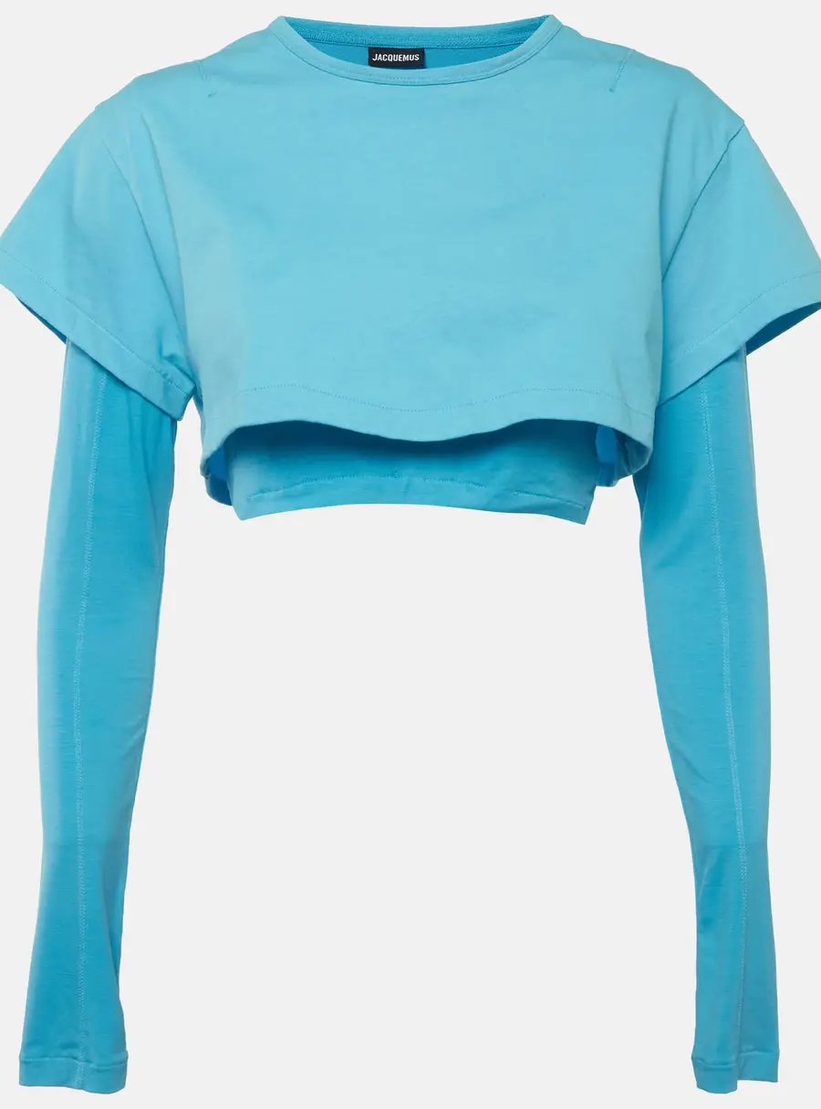 Jacquemus Blue Jersey Double Layered Cropped T-Shirt L