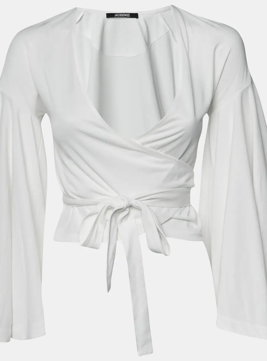 Jacquemus Off White Jersey Flared Sleeved Le Cache Coeur Ventadou Wrap Top XS