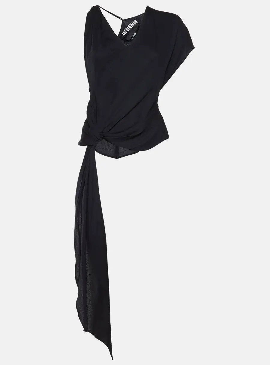 Jacquemus Le Souk Dark Grey Draped Crepe Asymmetric Crop Top L