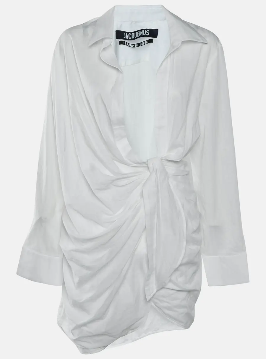 Jacquemus Le coup de soleil White Stripe Cotton Plunge Neck Mini Dress L
