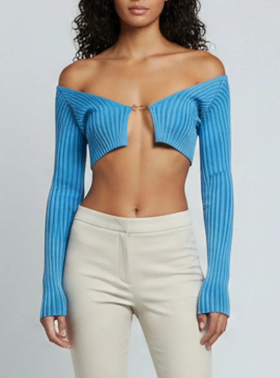Jacquemus Blue Rib Knit La Maille Pralù Cropped Cardigan XS