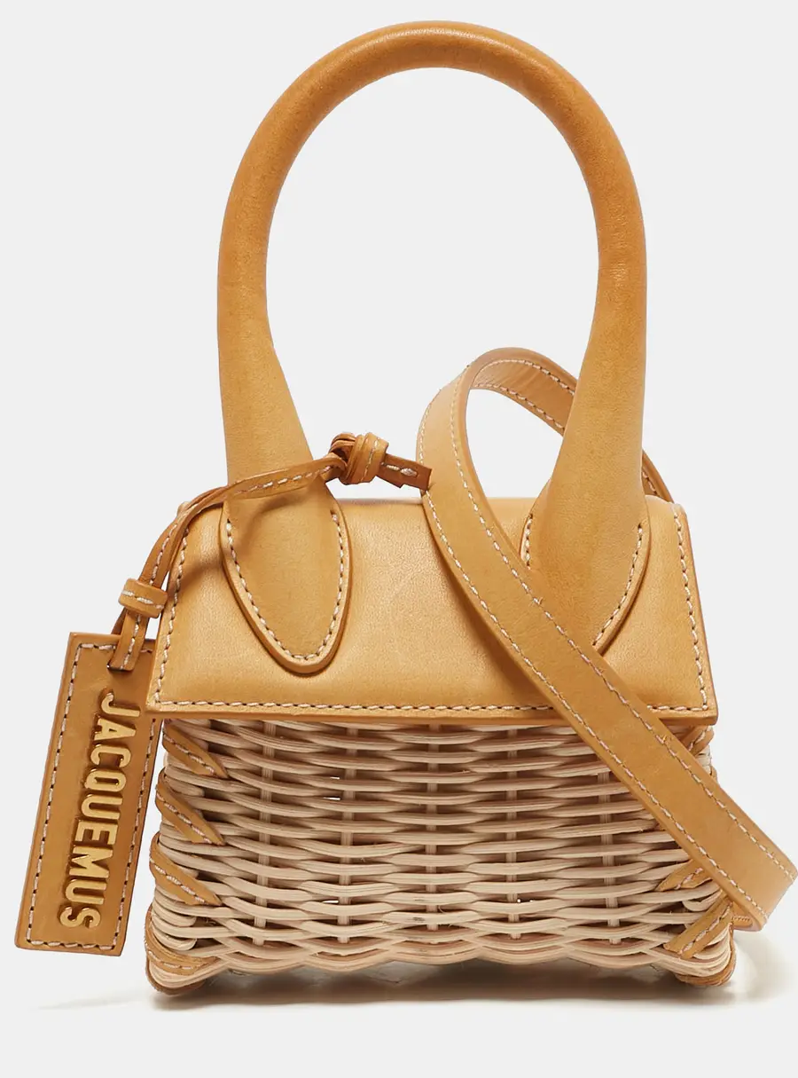Jacquemus Mustard/Cream Rattan and Leather Mini Wicker Le Chiquito Top Handle Bag