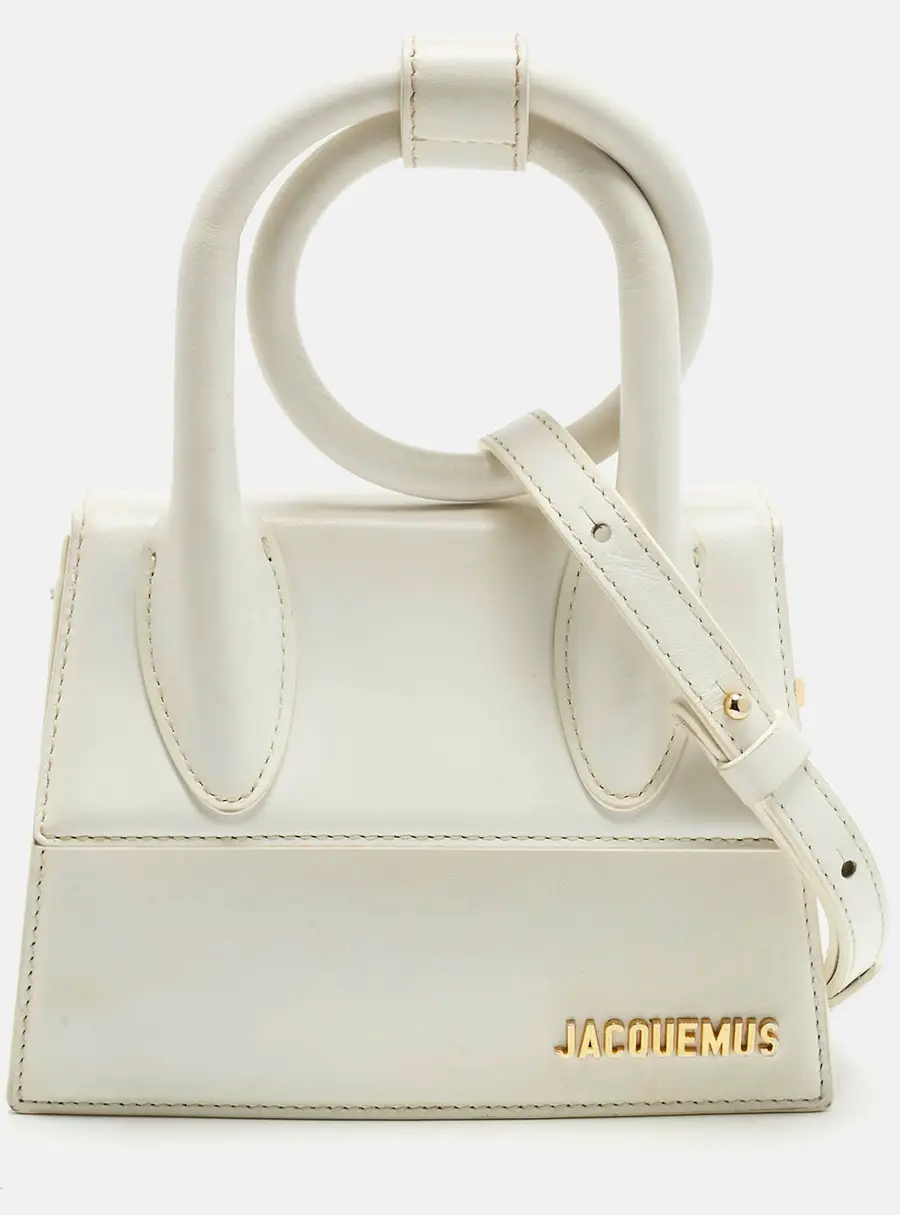 Jacquemus White Leather Le Chiquito Noeud Top Handle Bag
