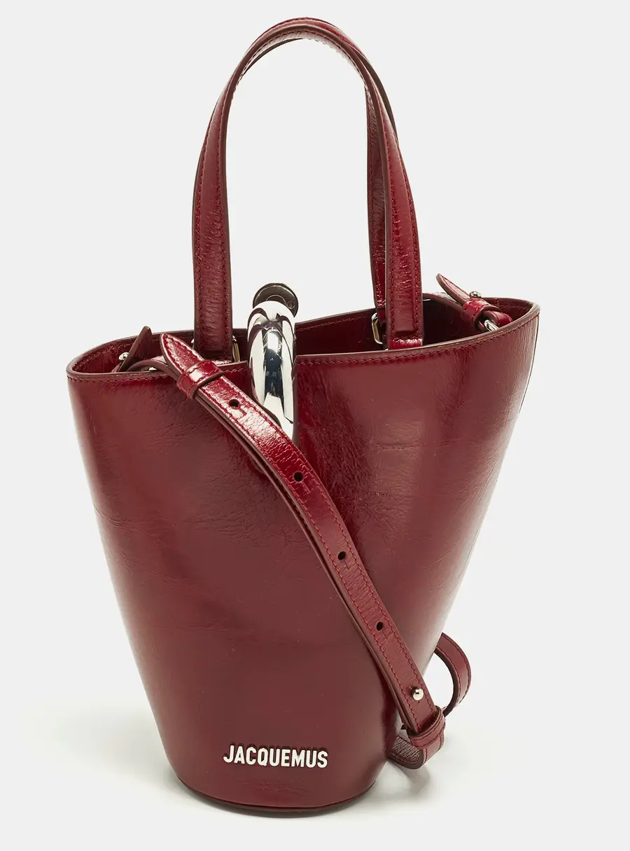 Jacquemus Bambola Le Petit Burgundy Leather Bucket Bag