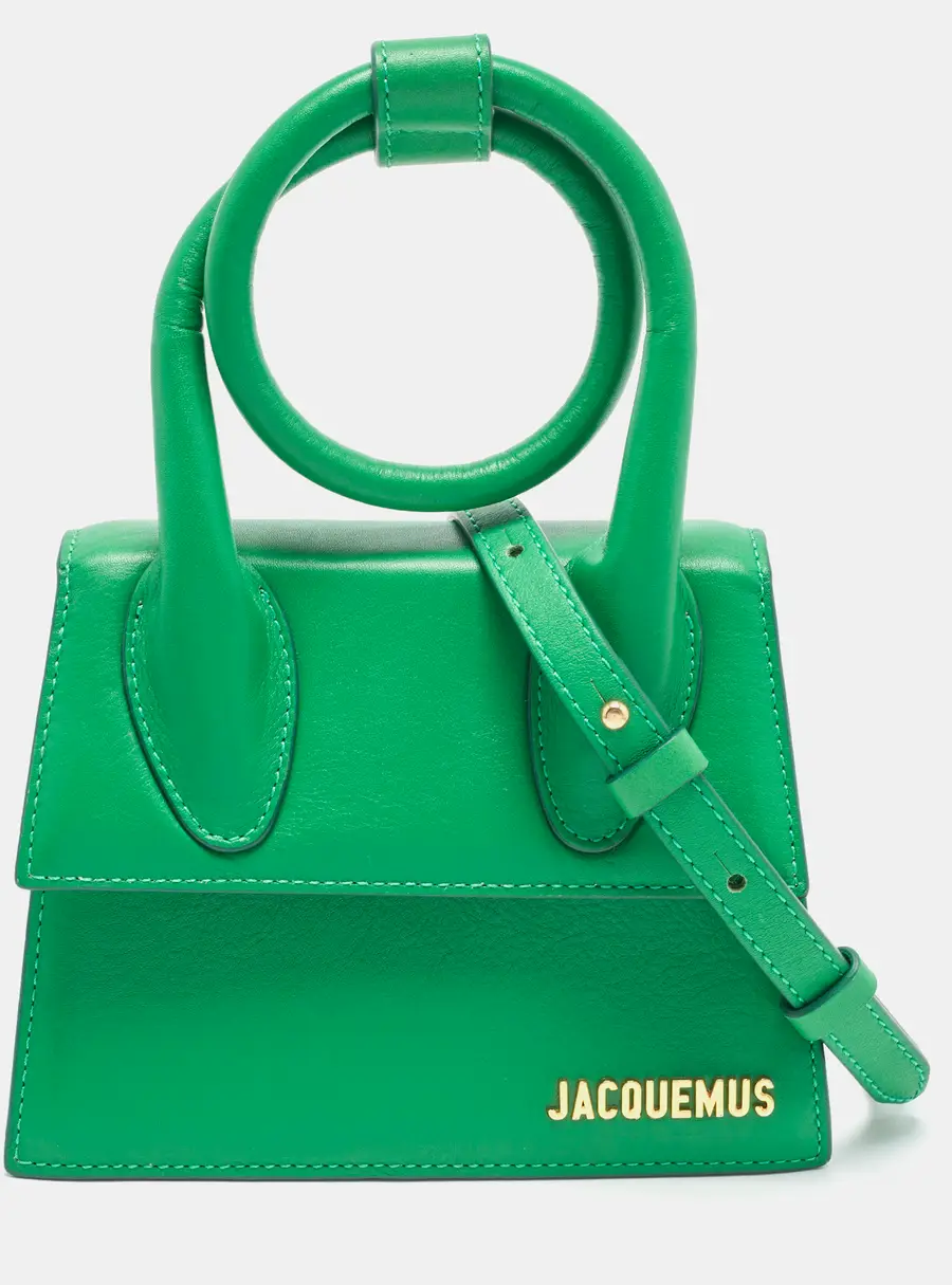 Jacquemus Le Chiquito Noeud Green Leather Top Handle Bag