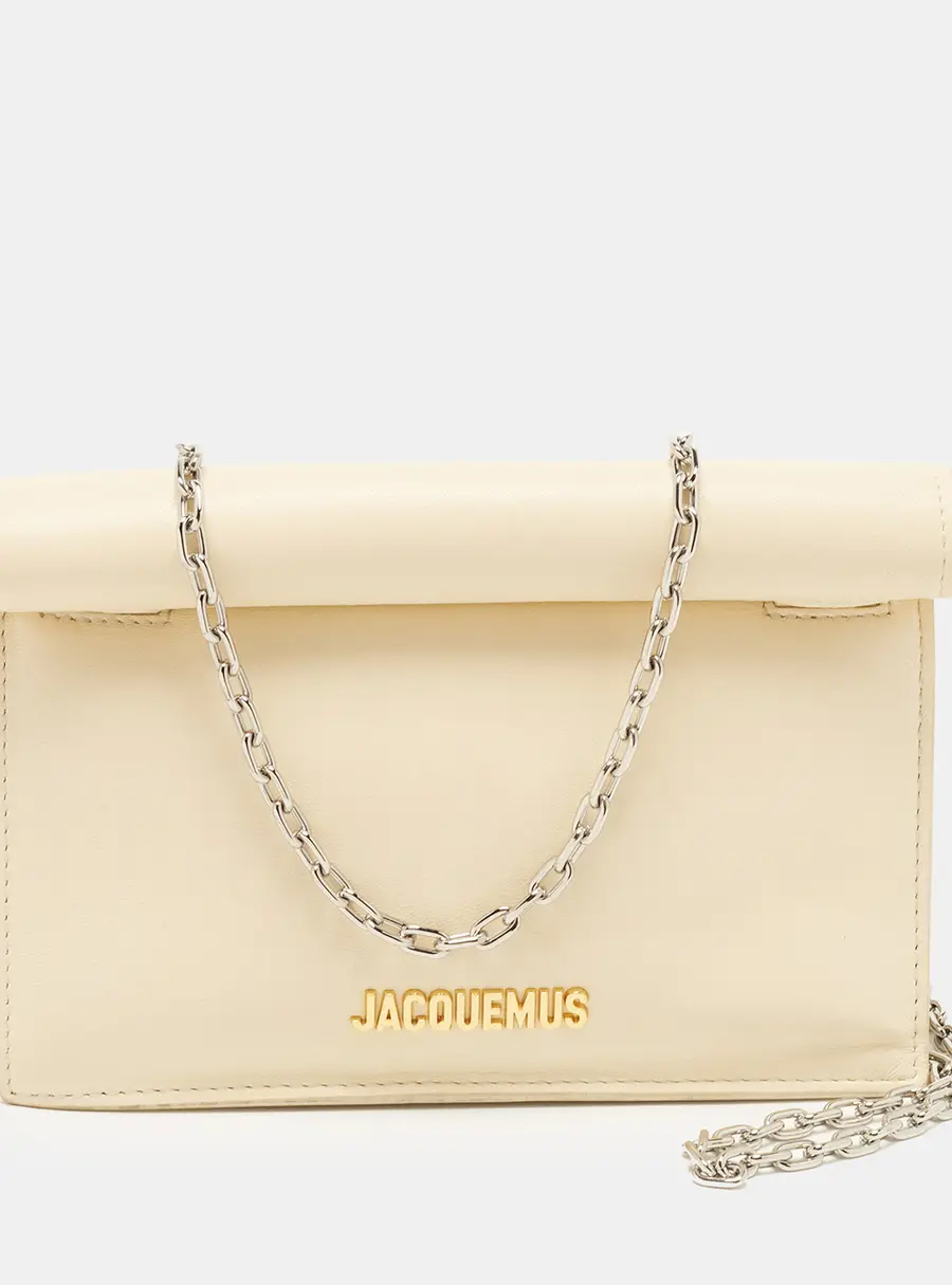 Jacquemus Pochette Rond Carr&eacute; La Petite Light Ivory Leather Bag