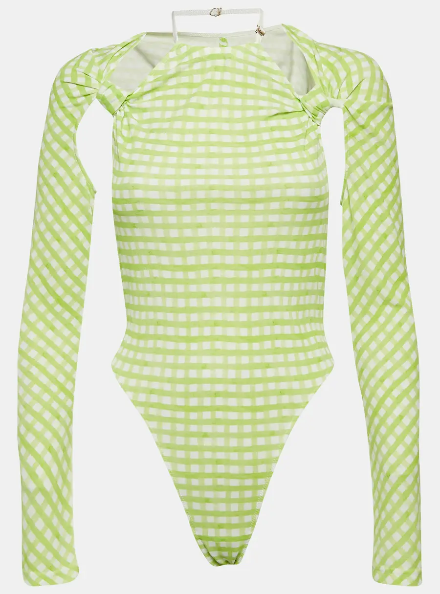 Jacquemus Green Checks Jersey Le Body Nodi Bodysuit S