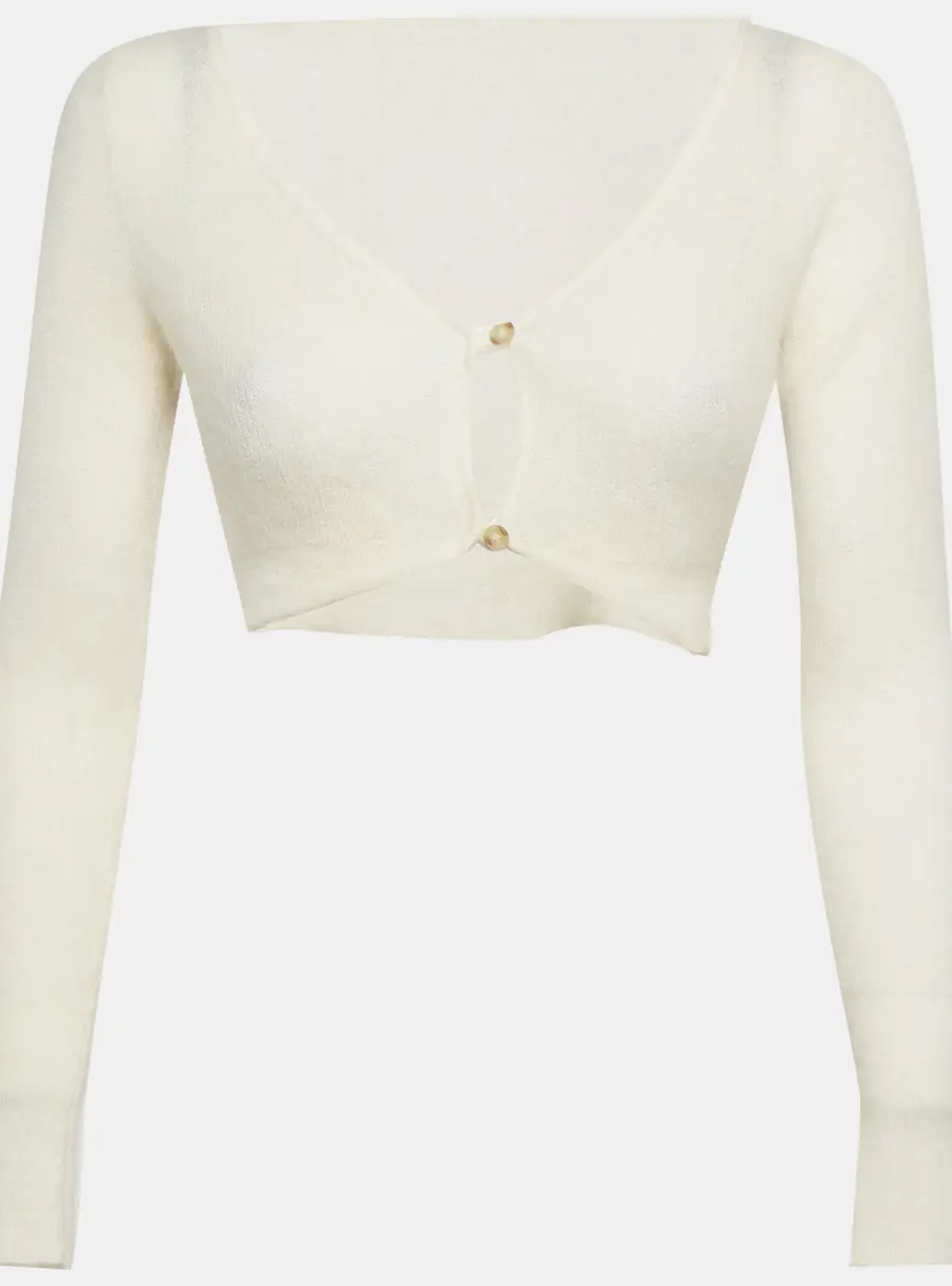 Jacquemus White Mohair & Wool Cropped Cardigan S