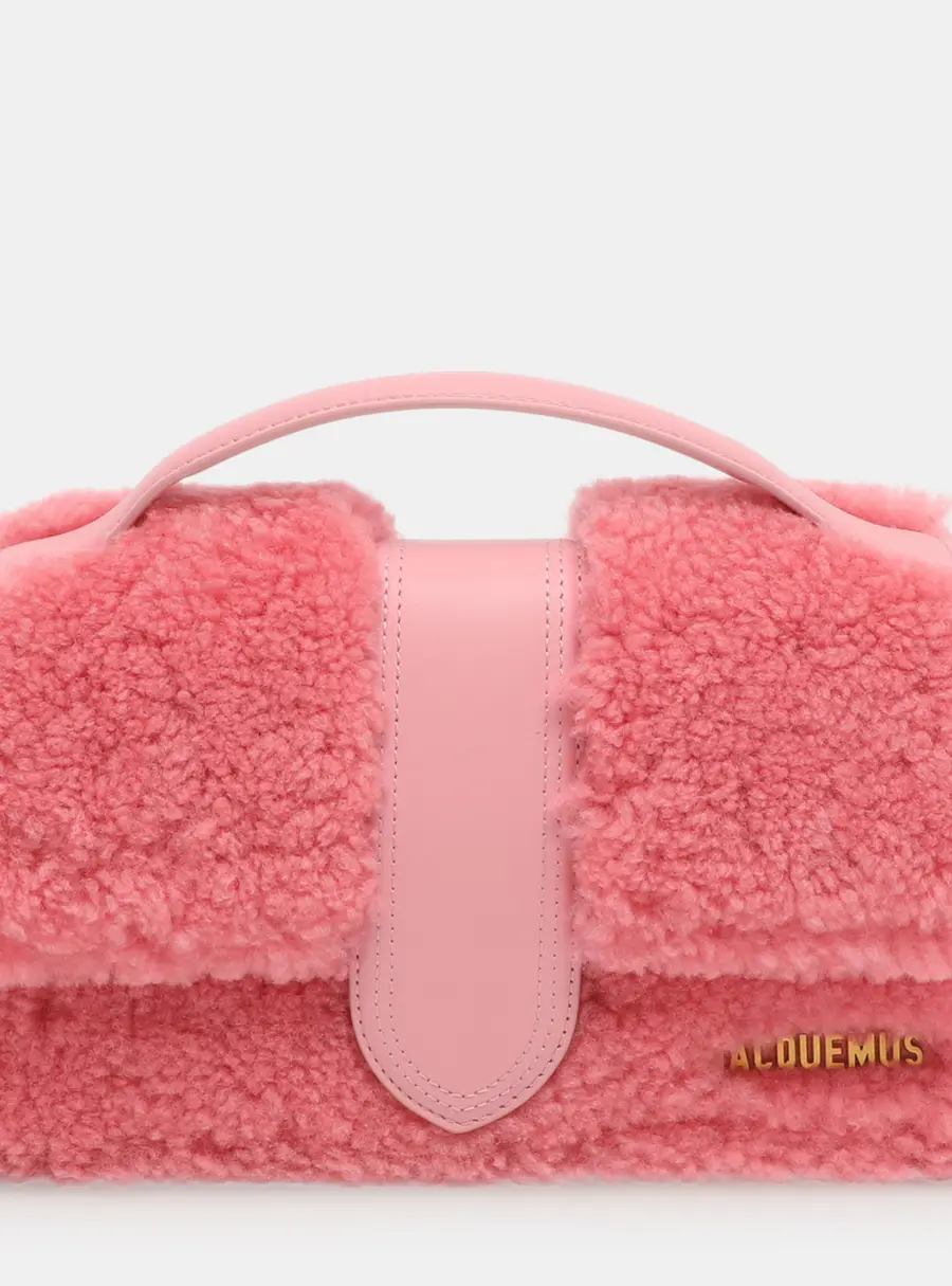 Jacquemus Le Bambino Pink Leather and Shearling Fur Top Handle Bag