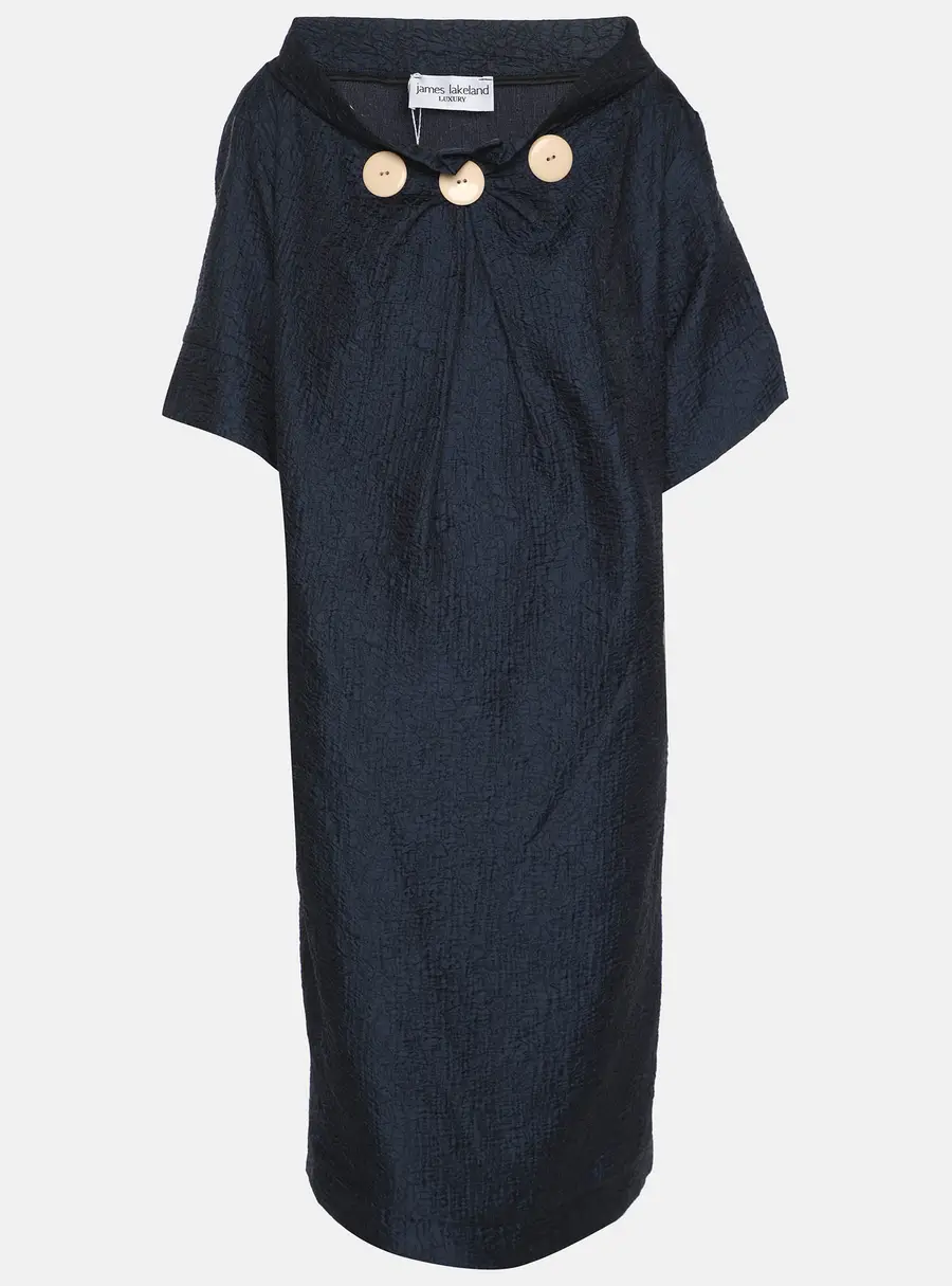 James Lakeland Navy Blue Jacquard Button Waffle Mini Dress XXL