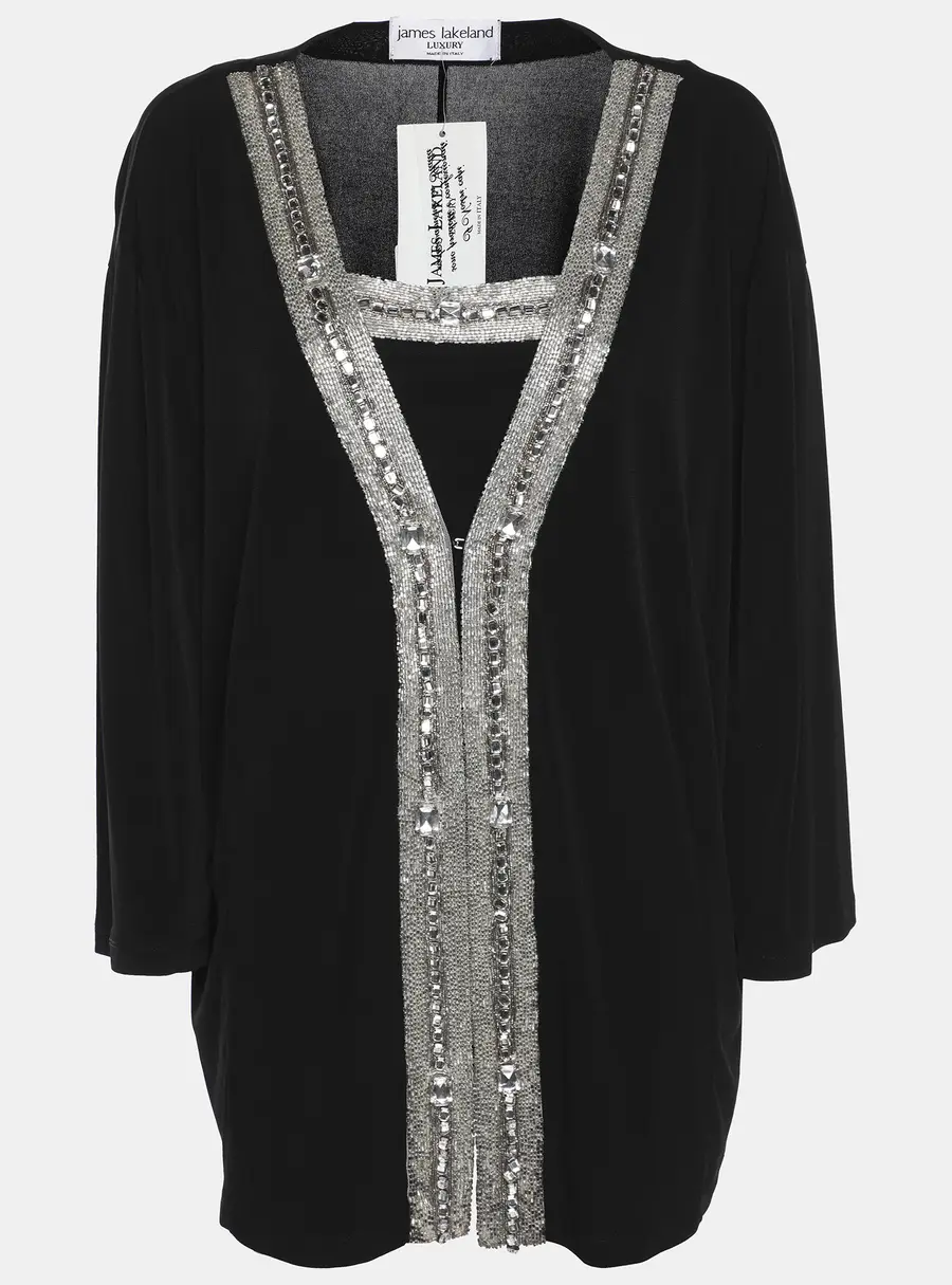 James Lakeland Black Jersey Embellished Cardigan XL