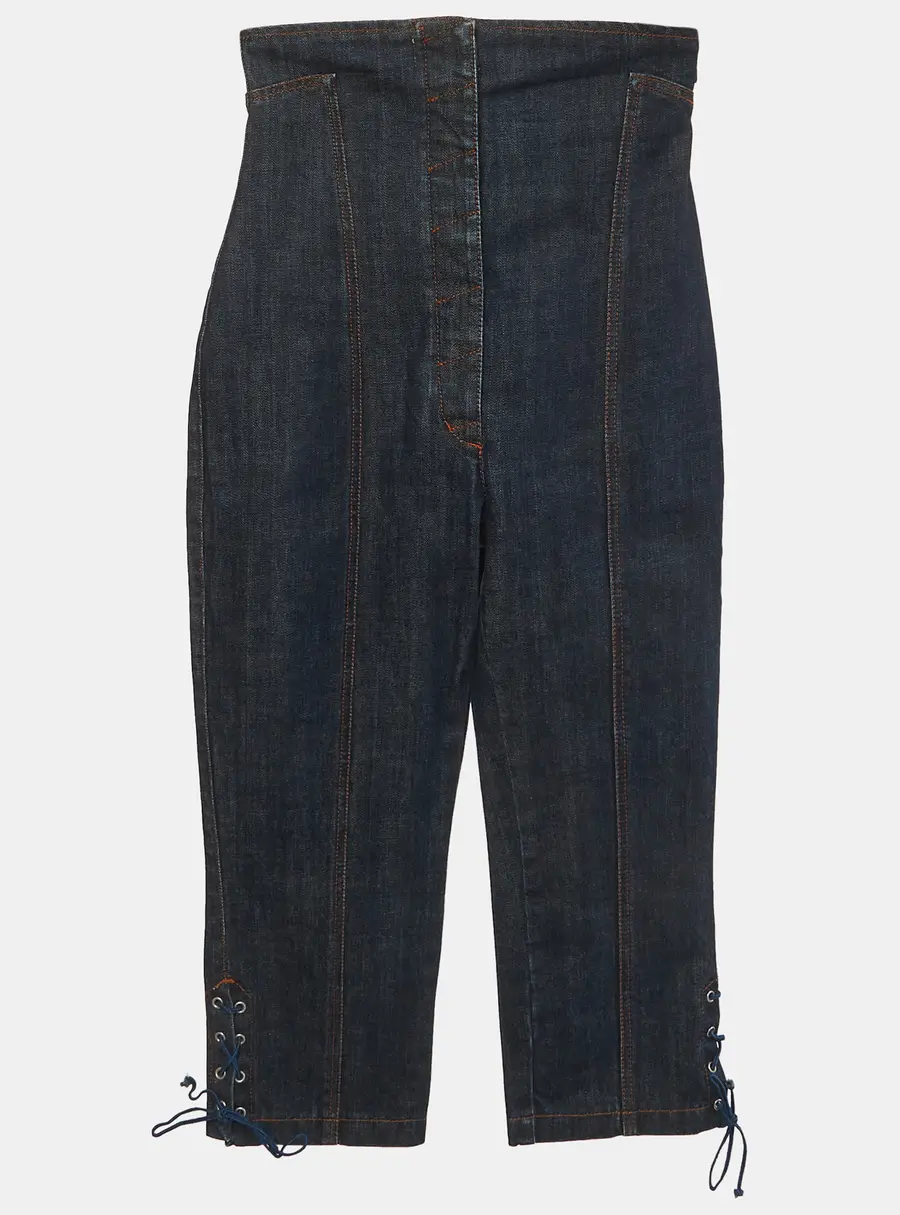 Jean Paul Gaultier Blue Denim High Waist Lace Up Jeans M