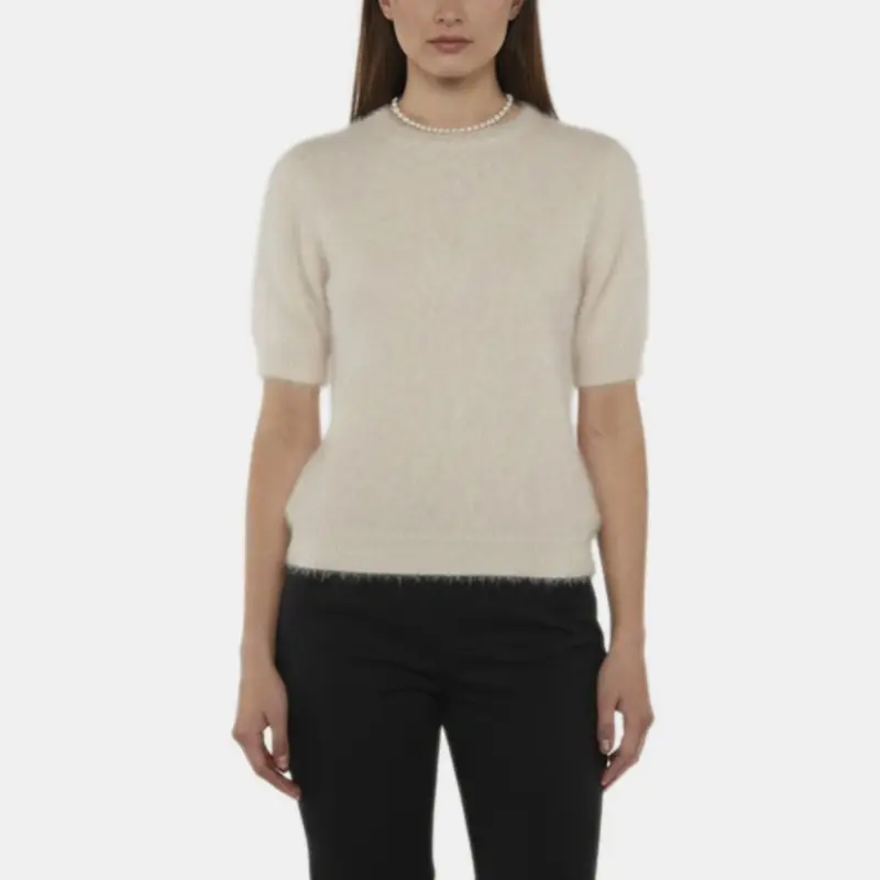 Jean Paul Gaultier Cream Knit Short Sleeves Fuzzy Sweater L