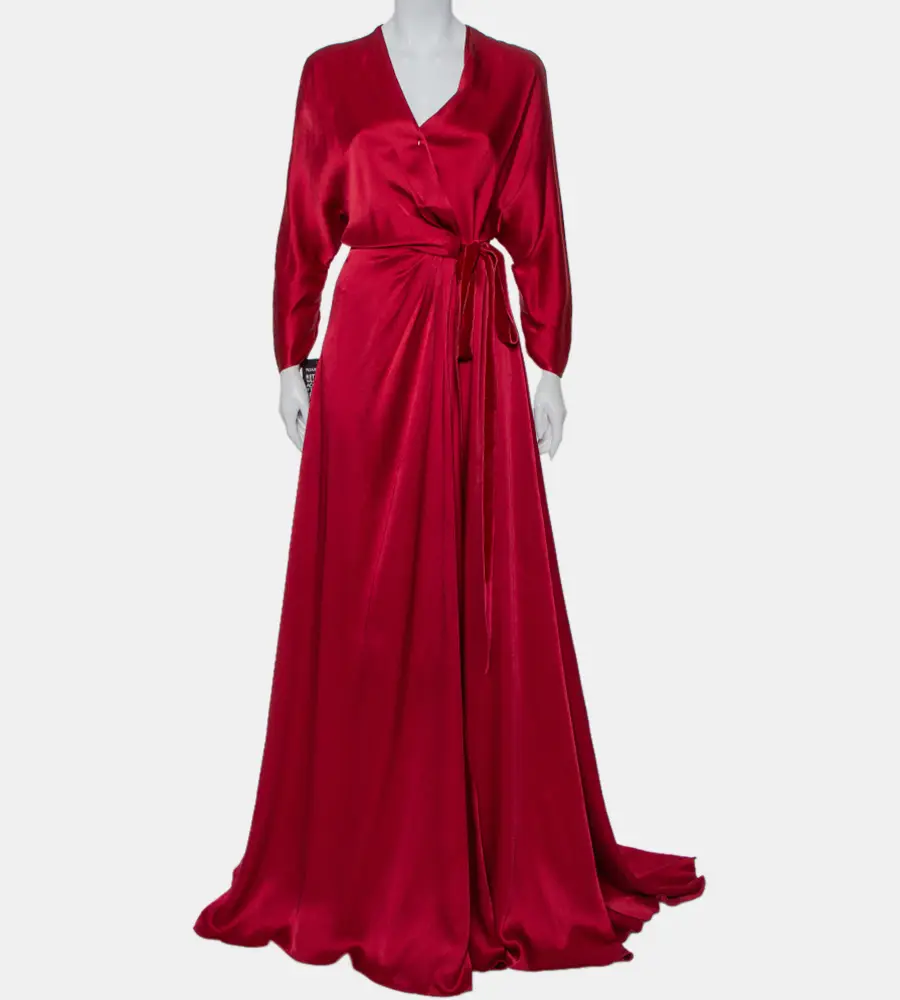 Jenny Packham Burgundy Satin Trail Detail Wrap Gown M