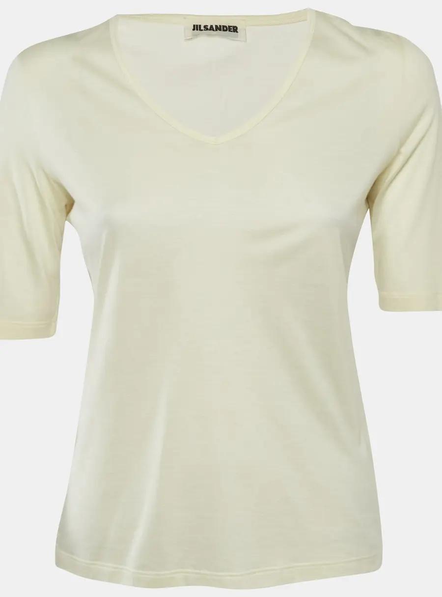 Jil Sander Cream Jersey V-Neck Top M
