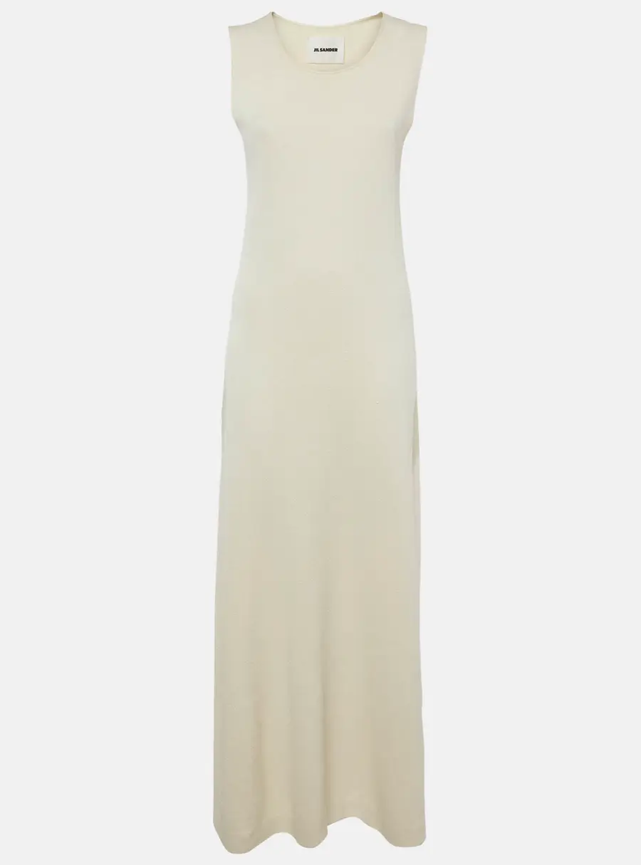 Jil Sander White Stretch Crepe Sleeveless Maxi Dress S