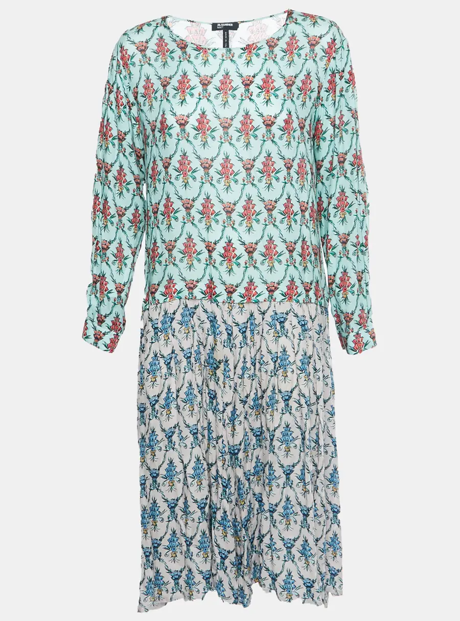 Jil Sander Multicolour Crepe Floral Print Pleated Midi Dress M