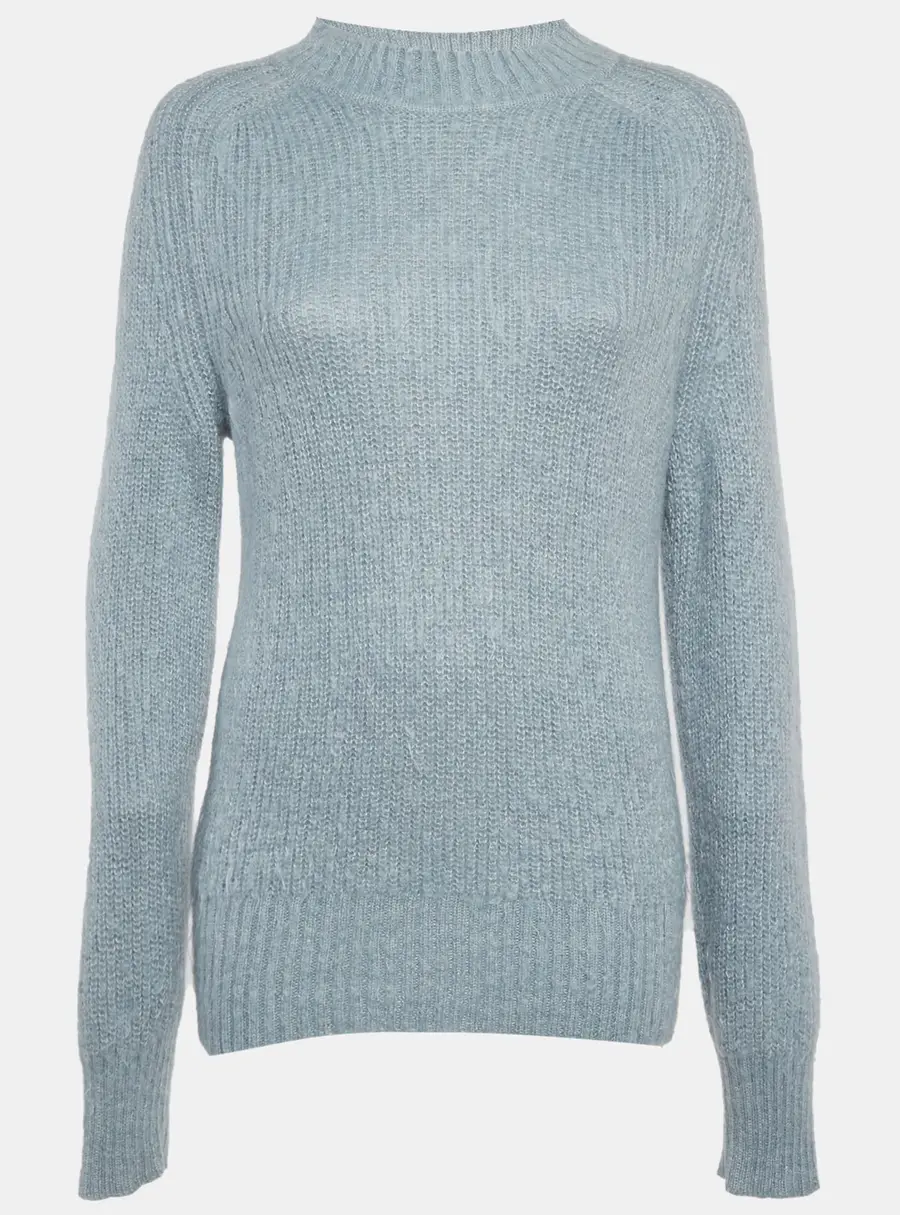 Jil Sander Blue Mohair Rib Knit Mock Neck Sweater M