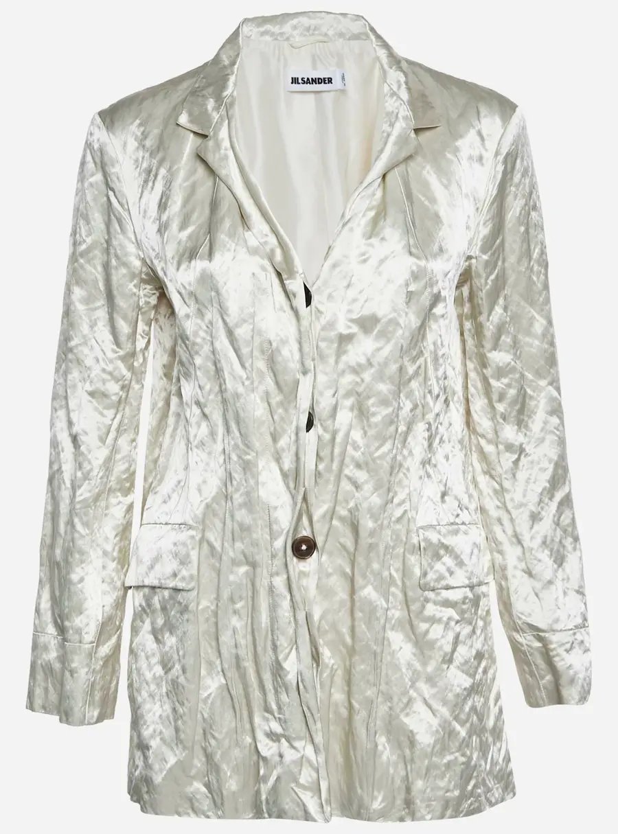 Jil Sander Off White Crinkled Satin Regular Fit Blazer M