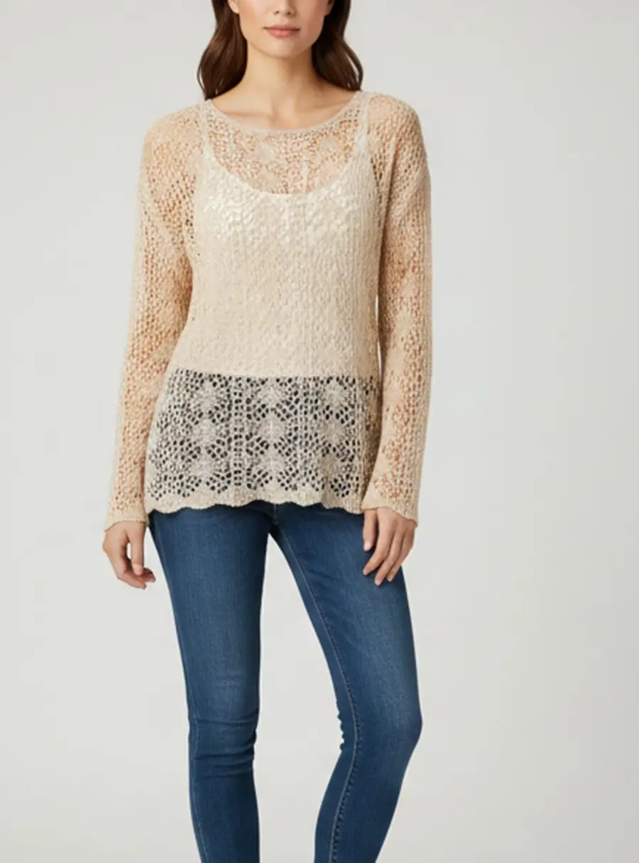 Jil Sander Beige Crochet Sweater L