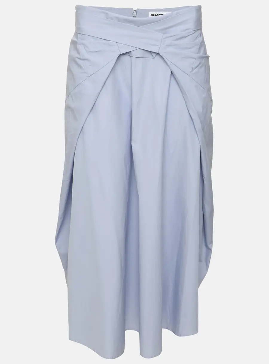 Jil Sander Blue Cotton Belted Midi Skirt S