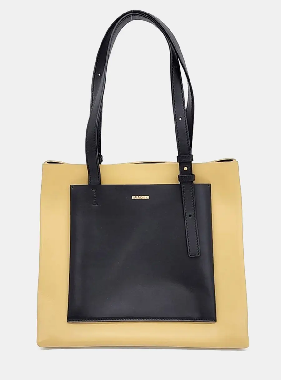 Jil Sander Beige Black Leather tote bag
