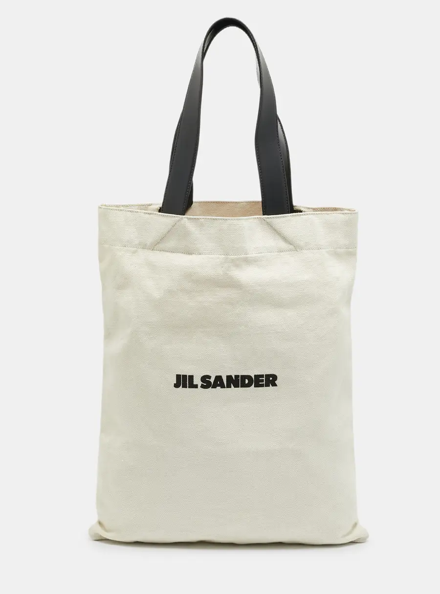 Jil Sander Beige/Black Canvas and Leather Book Tote