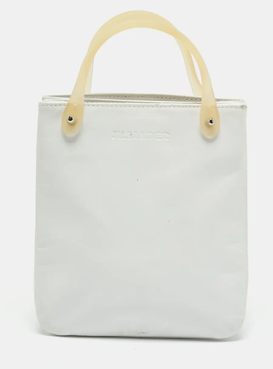 Jil Sander Mini White Leather and Rubber Tote Pouch