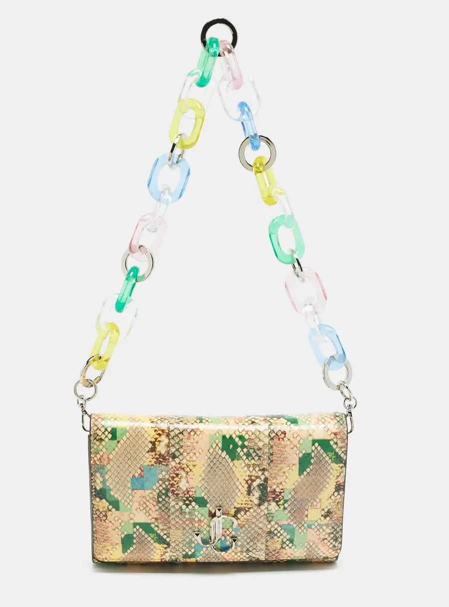 Jimmy Choo  Varenne Rainbow Snakeskin Embossed Leather Chain Clutch
