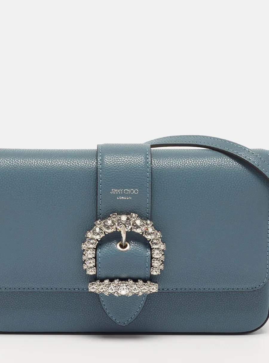 Jimmy Choo Cheri Dusk Blue Leather Wallet On Chain