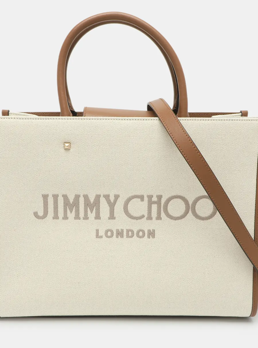 Jimmy Choo Avenue Beige/Brown Canvas and Leather Tote