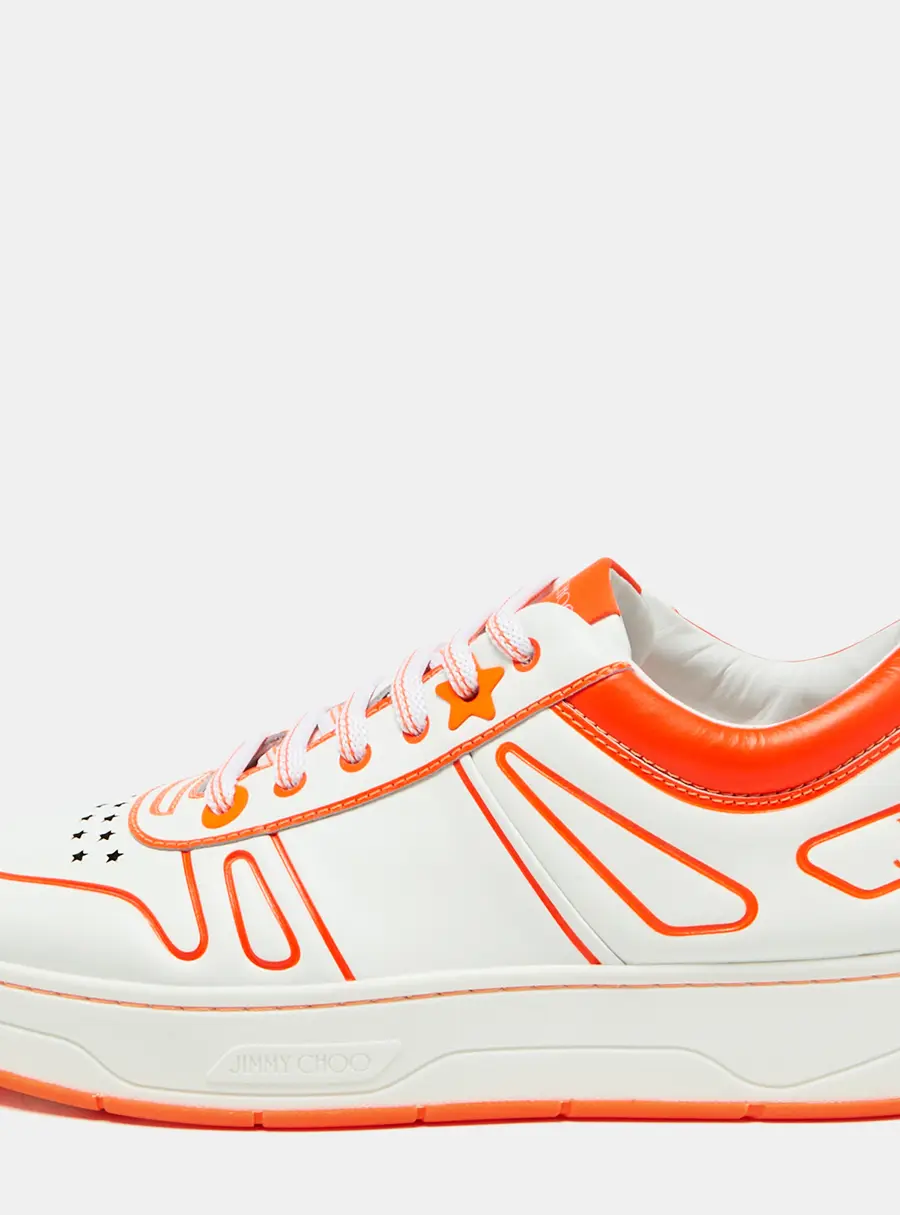 Jimmy Choo White/Neon Orange Leather Hawaii/F Sneakers Size 38